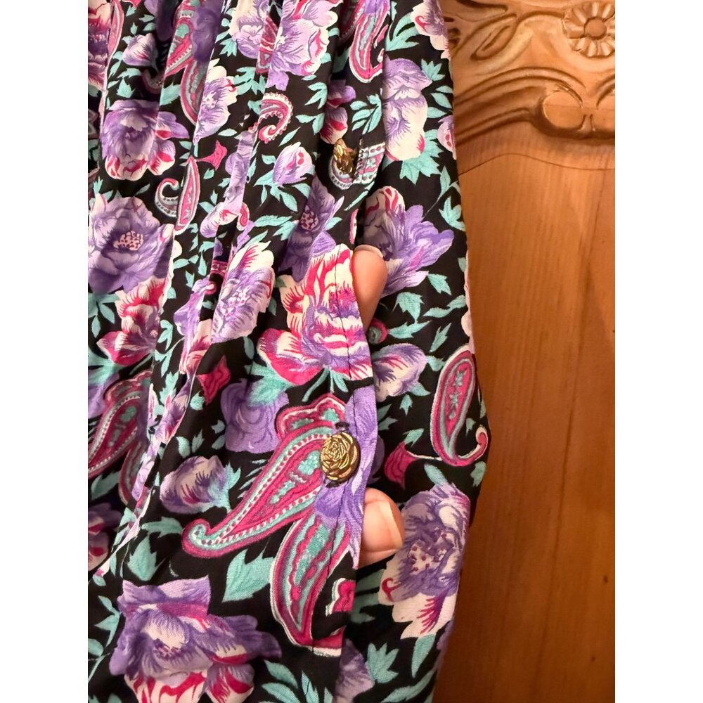 Vintage Floral Paisley Purple‎ Midi Skirt Size 10 Elastic Waist 100% Rayon Boho - Picture 4 of 7